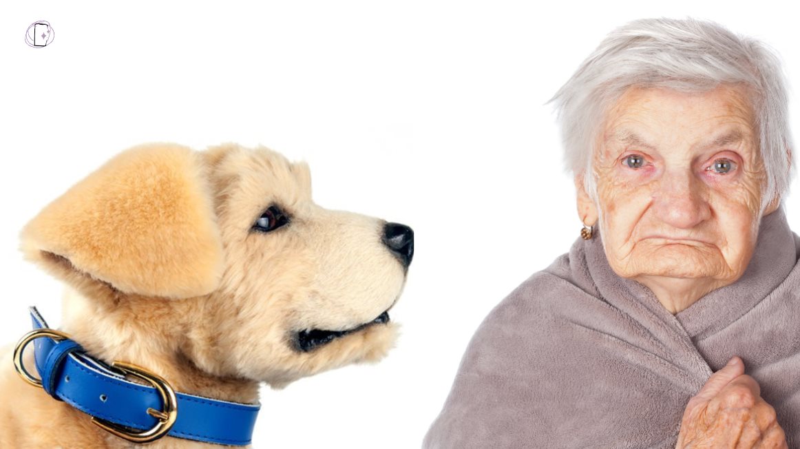 perrito robot y anciana