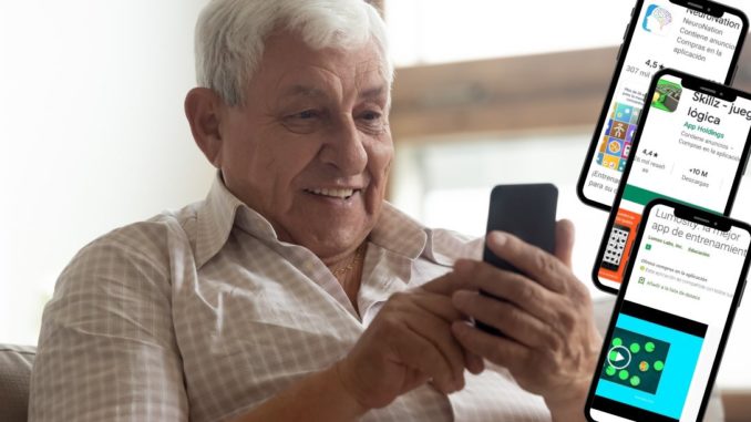 aplicaciones móviles para mayores anciano jugando con móvil