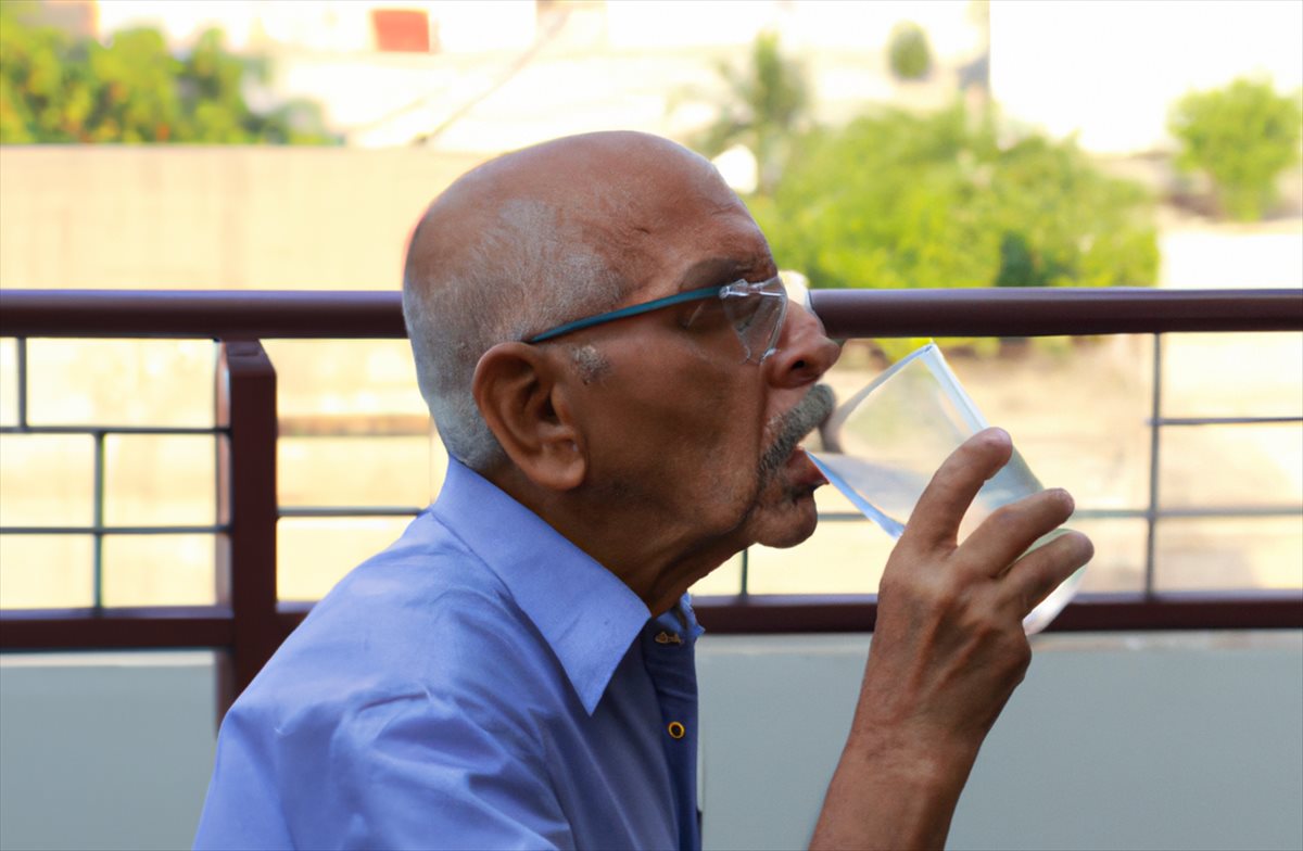 anciano bebiendo agua